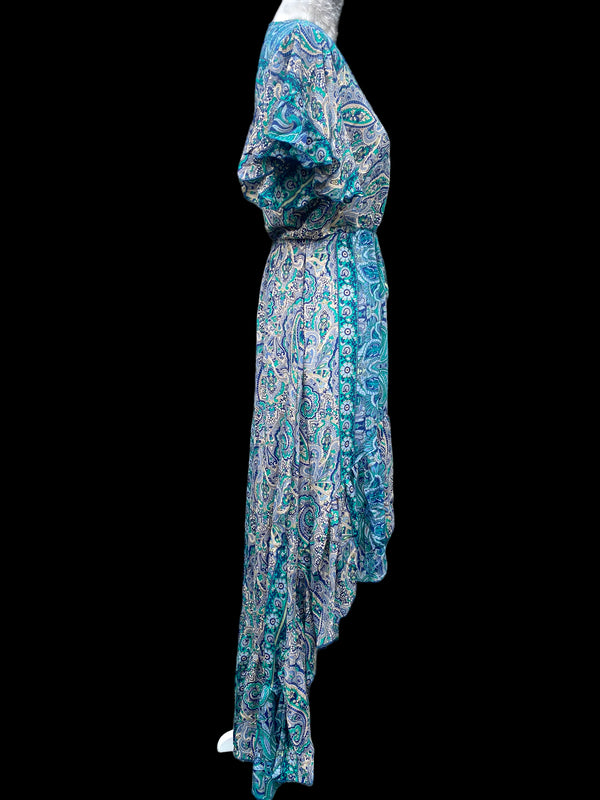 Festival Stall LTD Boho festival Clothing Blue Jade Boho SILK maxi dress | Asymmetric long length Summer| Royal Elegant godess hippie | Vacation | Festival Wedding Party outfit