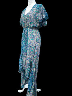 Festival Stall LTD Boho festival Clothing Blue Jade Boho SILK maxi dress | Asymmetric long length Summer| Royal Elegant godess hippie | Vacation | Festival Wedding Party outfit