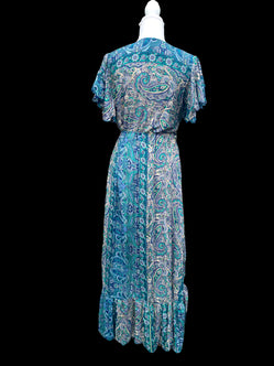 Festival Stall LTD Boho festival Clothing Blue Jade Boho SILK maxi dress | Asymmetric long length Summer| Royal Elegant godess hippie | Vacation | Festival Wedding Party outfit