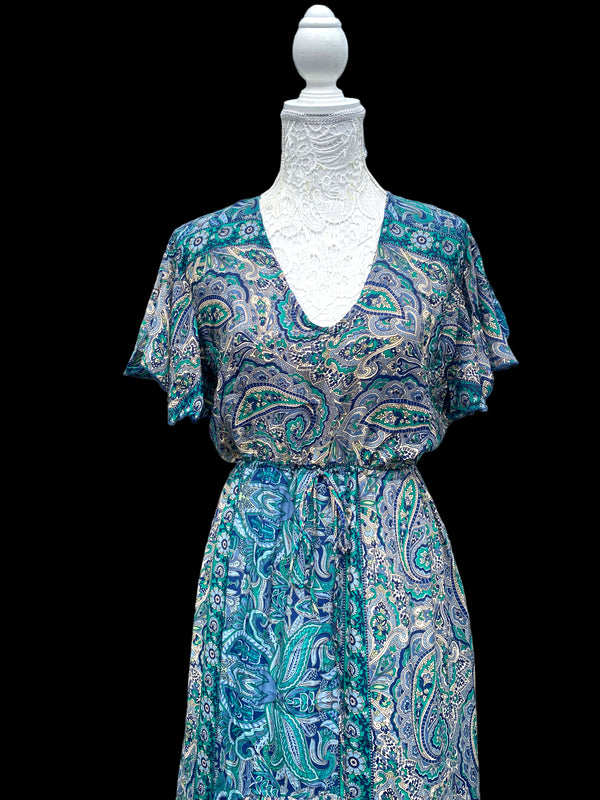 Festival Stall LTD Boho festival Clothing Blue Jade Boho SILK maxi dress | Asymmetric long length Summer| Royal Elegant godess hippie | Vacation | Festival Wedding Party outfit