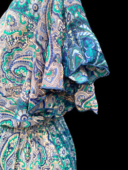 Festival Stall LTD Boho festival Clothing Blue Jade Boho SILK maxi dress | Asymmetric long length Summer| Royal Elegant godess hippie | Vacation | Festival Wedding Party outfit