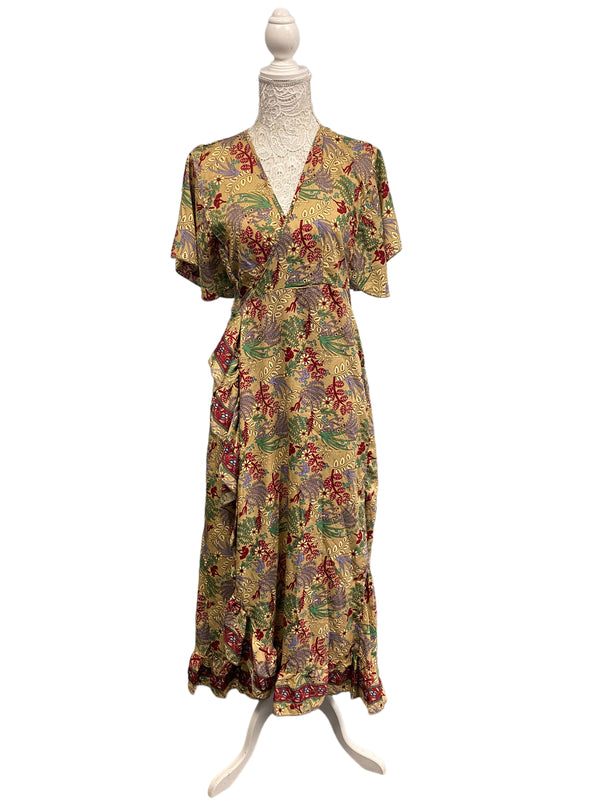 Festival Stall LTD Boho festival Clothing Wrap Dress boho hippy Festival SILK BEIGE party wedding outfit One Size 8 - 14