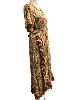 Festival Stall LTD Boho festival Clothing Wrap Dress boho hippy Festival SILK BEIGE party wedding outfit One Size 8 - 14