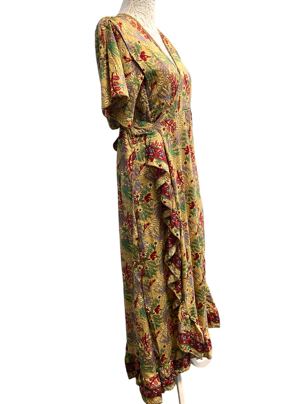 Festival Stall LTD Boho festival Clothing Wrap Dress boho hippy Festival SILK BEIGE party wedding outfit One Size 8 - 14