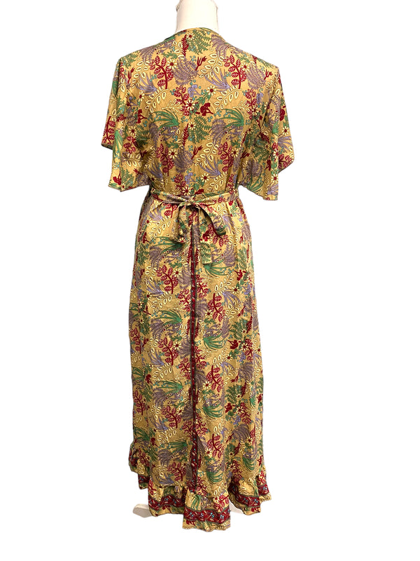 Festival Stall LTD Boho festival Clothing Wrap Dress boho hippy Festival SILK BEIGE party wedding outfit One Size 8 - 14