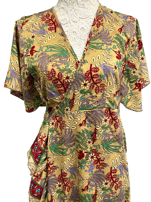 Festival Stall LTD Boho festival Clothing Wrap Dress boho hippy Festival SILK BEIGE party wedding outfit One Size 8 - 14