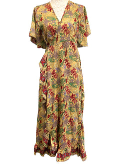 Festival Stall LTD Boho festival Clothing Wrap Dress boho hippy Festival SILK BEIGE party wedding outfit One Size 8 - 14