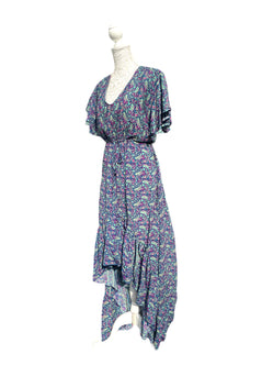 BLUE Boho SILK maxi dress | Asymmetric long length Summer| Royal Elegant godess hippie | Vacation | Festival Wedding Party outfit