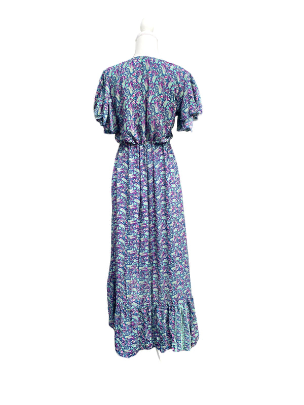 BLUE Boho SILK maxi dress | Asymmetric long length Summer| Royal Elegant godess hippie | Vacation | Festival Wedding Party outfit