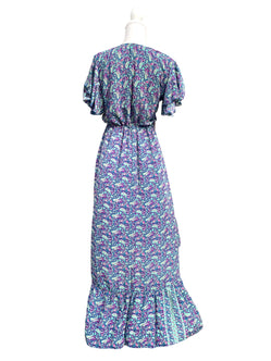 BLUE Boho SILK maxi dress | Asymmetric long length Summer| Royal Elegant godess hippie | Vacation | Festival Wedding Party outfit