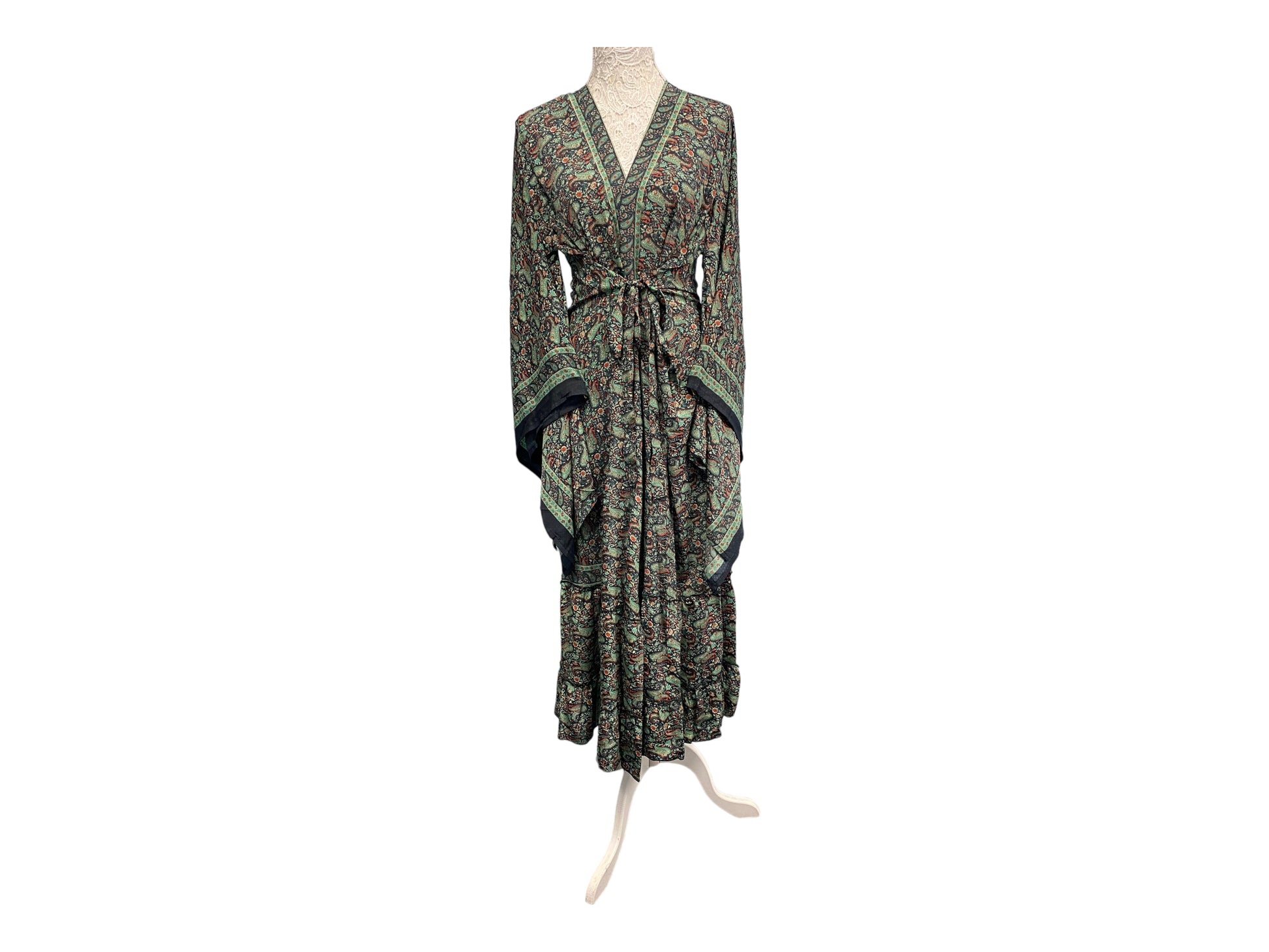 Festival Stall LTD Boho festival Clothing Boho hippie, festival, 100% silk, beach, kimono, cover up, belt wrap, long, red