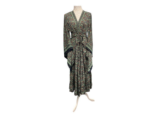 Festival Stall LTD Boho festival Clothing Boho hippie, festival, 100% silk, beach, kimono, cover up, belt wrap, long, red