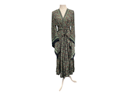 Festival Stall LTD Boho festival Clothing Boho hippie, festival, 100% silk, beach, kimono, cover up, belt wrap, long, red