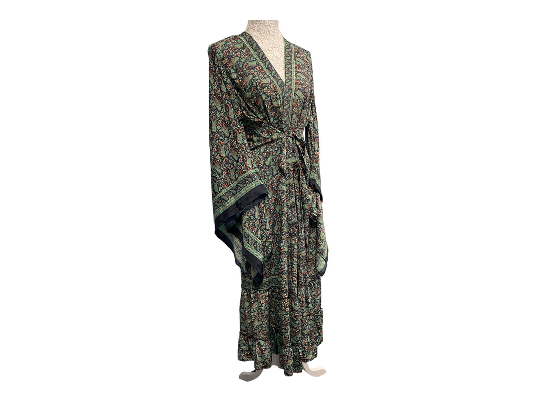 Festival Stall LTD Boho festival Clothing Boho hippie, festival, 100% silk, beach, kimono, cover up, belt wrap, long, red