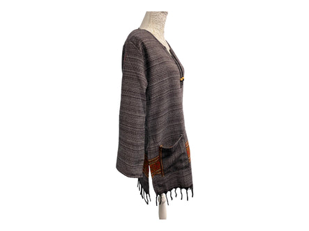 Festival Stall LTD Boho festival Clothing TUNIC Boho Hippie GREY JUMPER PULLOVER SWEATER winter warm tassel top 8 10 12 14