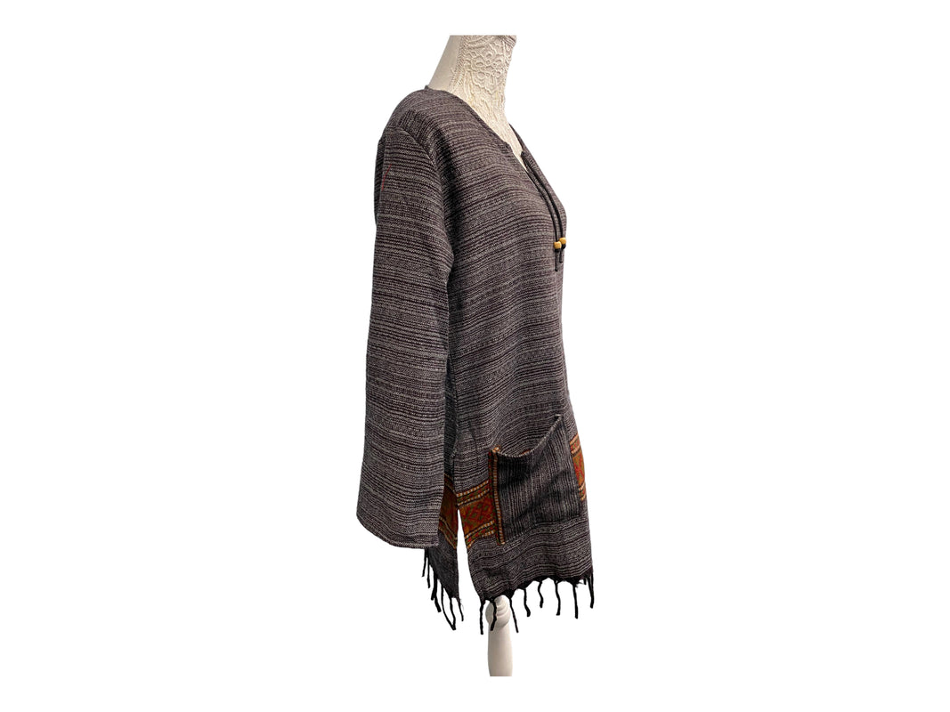 Festival Stall LTD Boho festival Clothing TUNIC Boho Hippie GREY JUMPER PULLOVER SWEATER winter warm tassel top 8 10 12 14