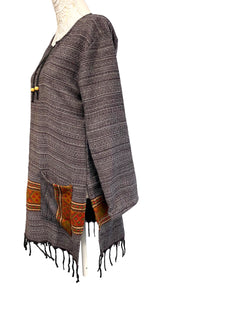 Festival Stall LTD Boho festival Clothing TUNIC Boho Hippie GREY JUMPER PULLOVER SWEATER winter warm tassel top 8 10 12 14