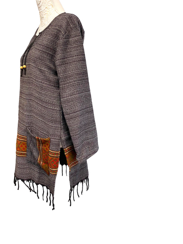 Festival Stall LTD Boho festival Clothing TUNIC Boho Hippie GREY JUMPER PULLOVER SWEATER winter warm tassel top 8 10 12 14