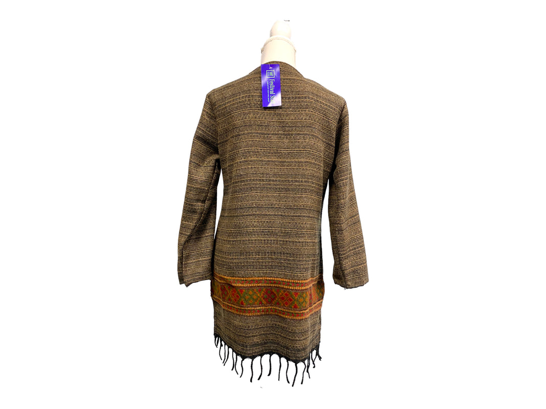 Festival Stall LTD Boho festival Clothing TUNIC JUMPER PULLOVER SWEATER Boho hippy BROWN winter warm tassel top UK 8 10 12 14