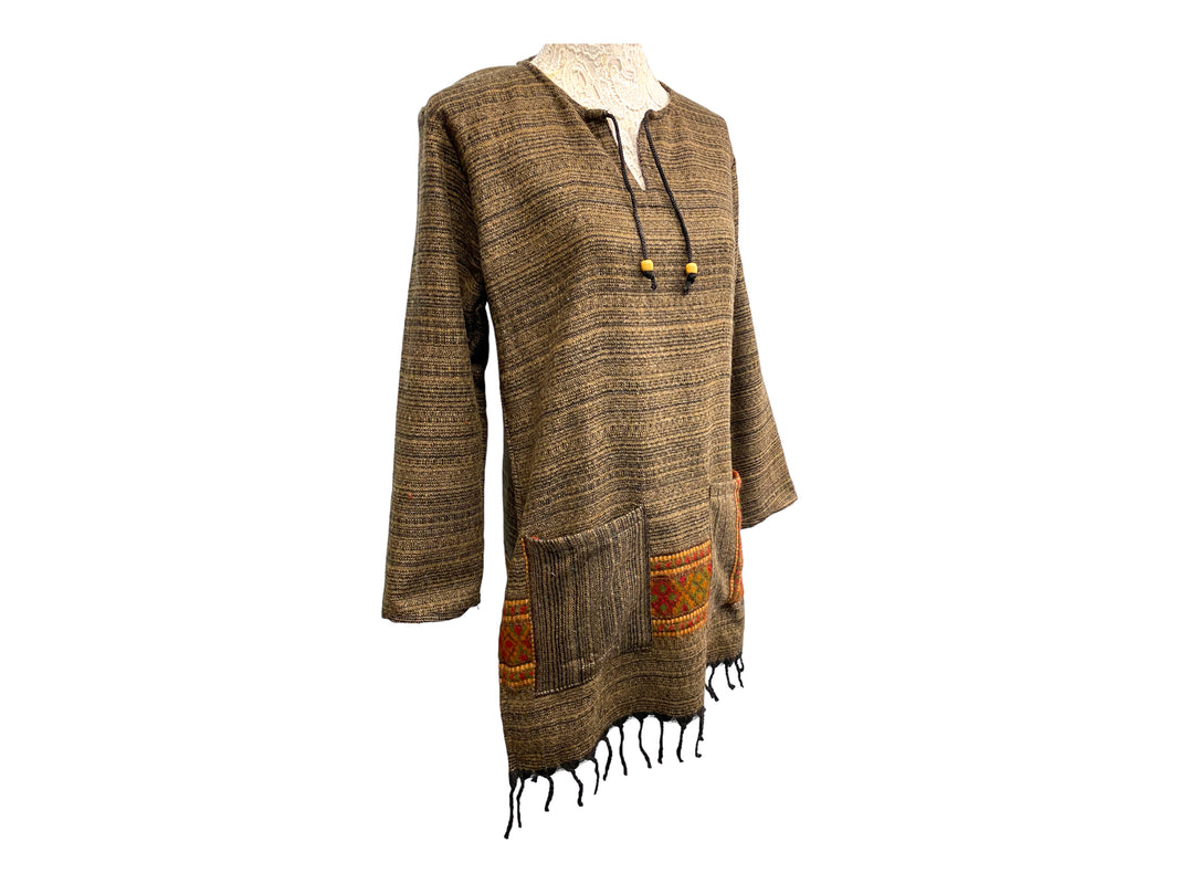 Festival Stall LTD Boho festival Clothing TUNIC JUMPER PULLOVER SWEATER Boho hippy BROWN winter warm tassel top UK 8 10 12 14