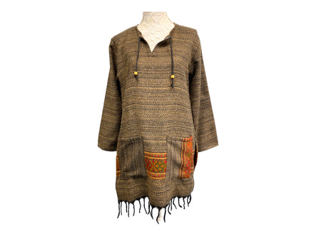 Festival Stall LTD Boho festival Clothing TUNIC JUMPER PULLOVER SWEATER Boho hippy BROWN winter warm tassel top UK 8 10 12 14