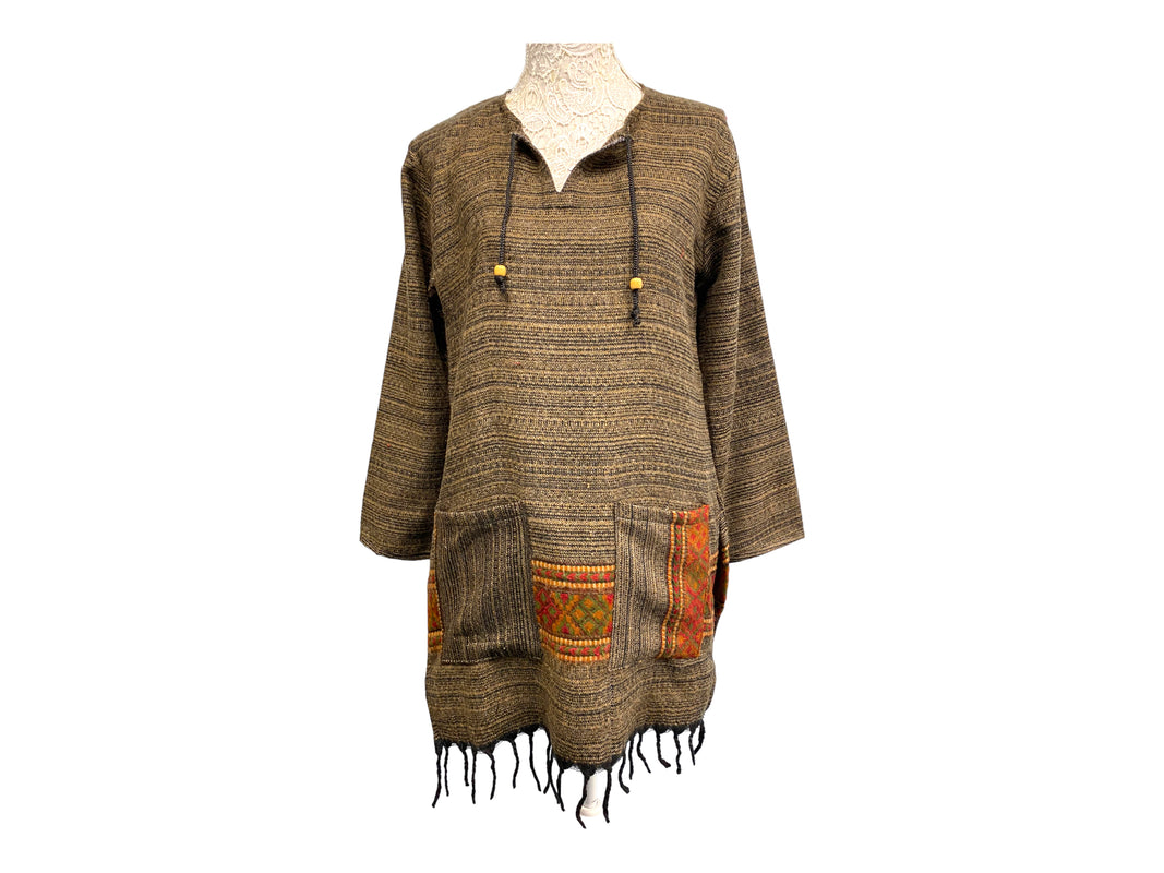 Festival Stall LTD Boho festival Clothing TUNIC JUMPER PULLOVER SWEATER Boho hippy BROWN winter warm tassel top UK 8 10 12 14