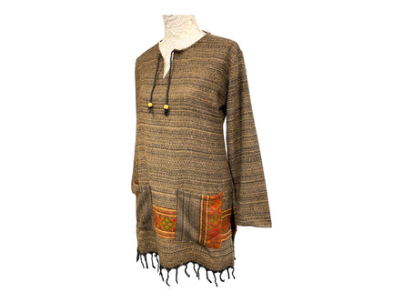 Festival Stall LTD Boho festival Clothing TUNIC JUMPER PULLOVER SWEATER Boho hippy BROWN winter warm tassel top UK 8 10 12 14