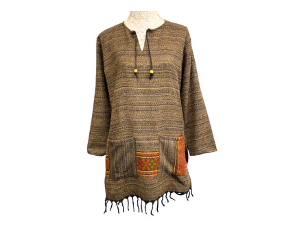 Festival Stall LTD Boho festival Clothing TUNIC JUMPER PULLOVER SWEATER Boho hippy BROWN winter warm tassel top UK 8 10 12 14