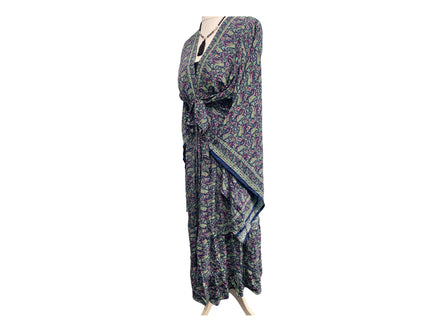 Festival Stall LTD Boho festival Clothing Boho hippie, silk, beach, kimono, cover up, wrap, long, blue & purple, beach,