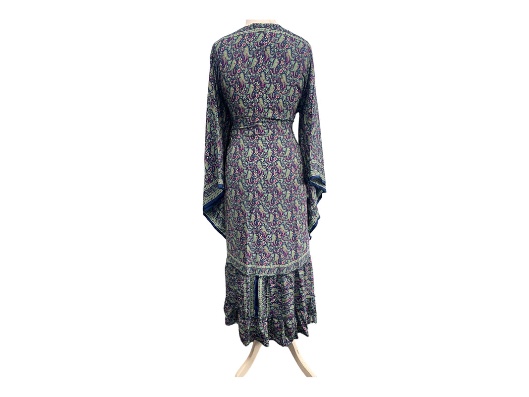 Festival Stall LTD Boho festival Clothing Boho hippie, silk, beach, kimono, cover up, wrap, long, blue & purple, beach,