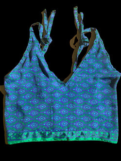 Festival Stall LTD Boho festival Clothing Pretty BLUE SILK Crop Top sexy Boho Hippy Festival summer sun vest UK 8 10 12
