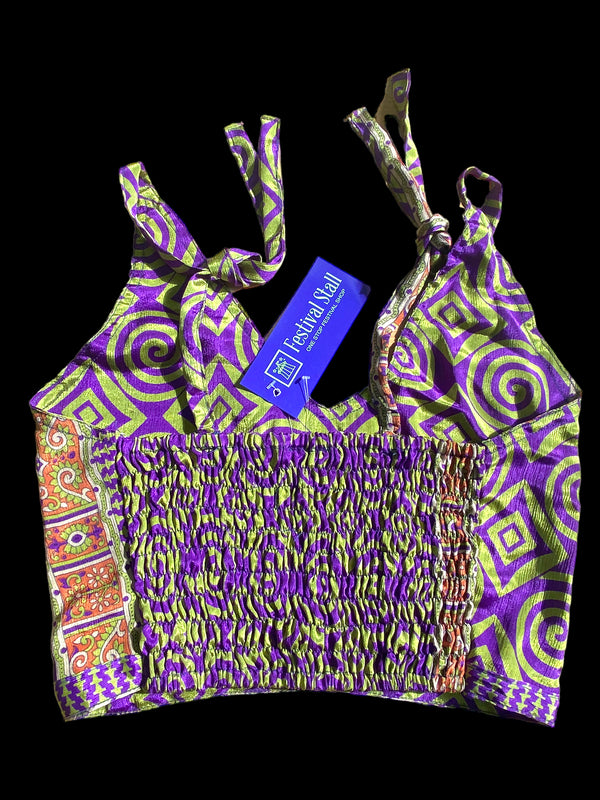 Festival Stall LTD Boho festival Clothing Pretty Purple SILK Crop Top sexy Boho Hippy Festival summer sun vest UK 8 10 12