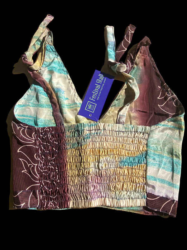 Festival Stall LTD Boho festival Clothing Pretty Green SILK Crop Top sexy Boho Hippy Festival summer sun vest UK 8 10 12