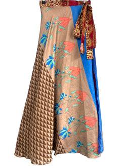 Wrap Skirt Vintage long Maxi SILK sustainable Boho Hippy Festival summer UK 8-18
