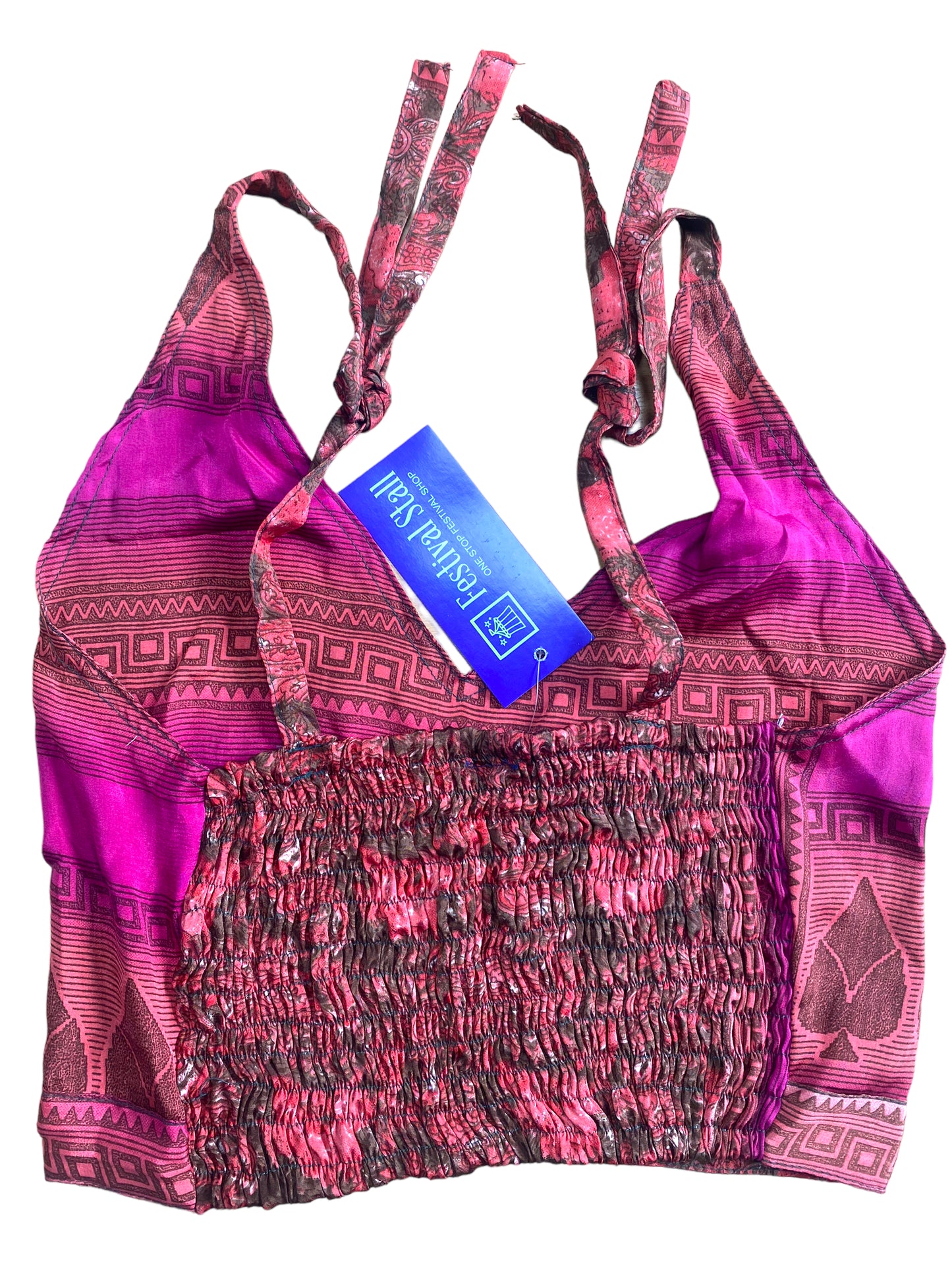 Festival Stall LTD Boho festival Clothing Pretty PINK SILK Crop Top sexy Boho Hippy Festival summer sun vest UK 8 10 12