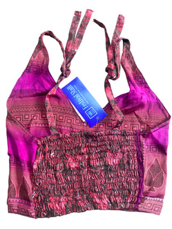 Festival Stall LTD Boho festival Clothing Pretty PINK SILK Crop Top sexy Boho Hippy Festival summer sun vest UK 8 10 12