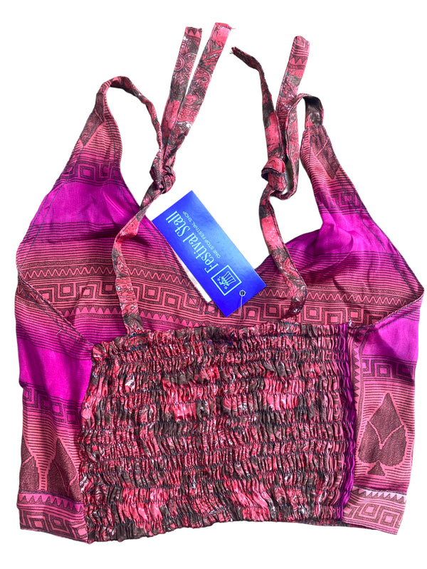 Festival Stall LTD Boho festival Clothing Pretty PINK SILK Crop Top sexy Boho Hippy Festival summer sun vest UK 8 10 12