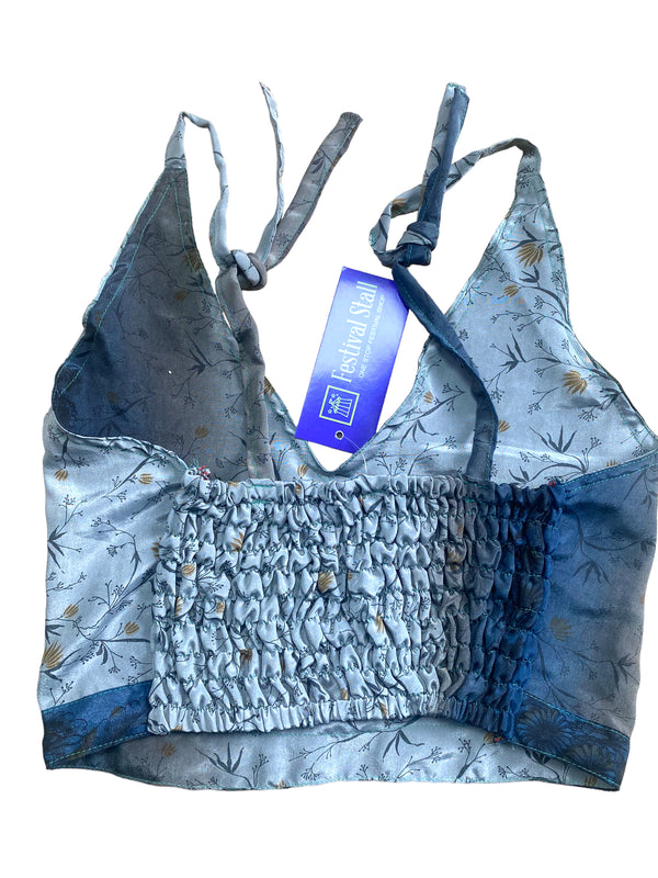 Festival Stall LTD Boho festival Clothing Pretty GREY SILK Crop Top sexy Boho Hippy Festival summer sun vest UK 8 10 12