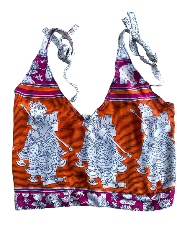 Festival Stall LTD Boho festival Clothing Pretty Orange SILK Crop Top sexy Boho Hippy Festival summer sun vest UK 8 10 12