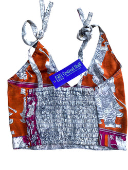 Festival Stall LTD Boho festival Clothing Pretty Orange SILK Crop Top sexy Boho Hippy Festival summer sun vest UK 8 10 12