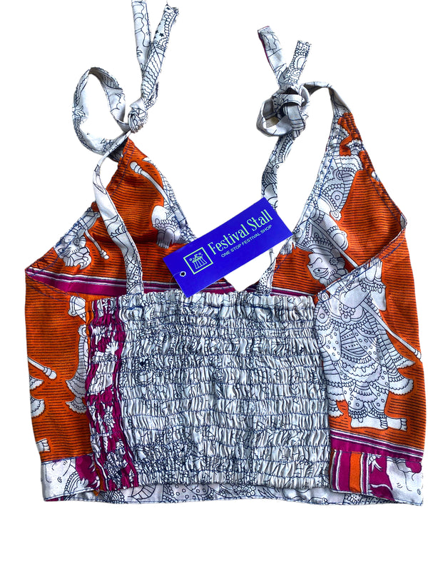 Festival Stall LTD Boho festival Clothing Pretty Orange SILK Crop Top sexy Boho Hippy Festival summer sun vest UK 8 10 12