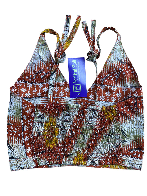 Festival Stall LTD Boho festival Clothing Pretty Rust SILK Crop Top sexy Boho Hippy Festival summer sun vest UK 8 10 12
