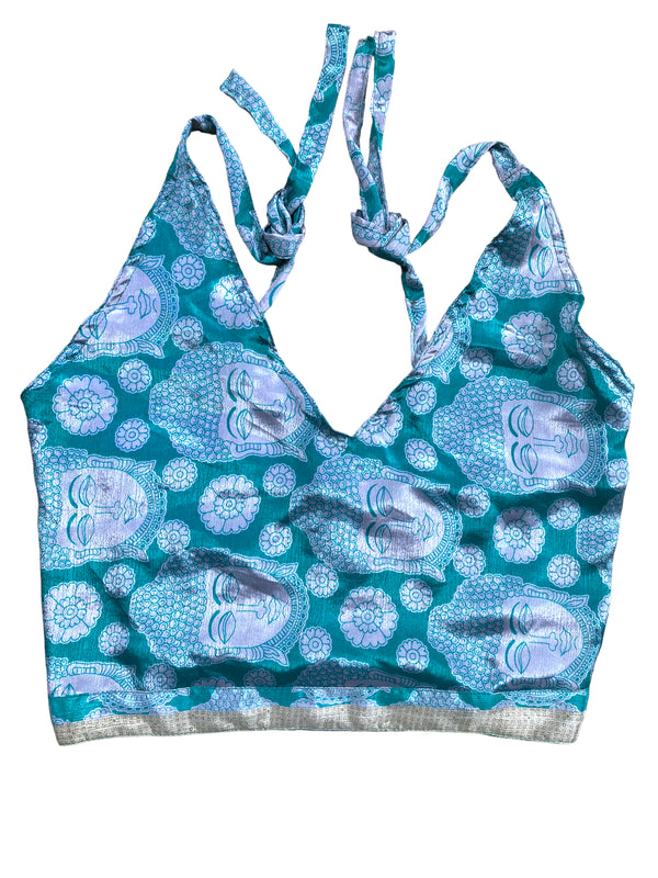 Festival Stall LTD Boho festival Clothing Pretty GREEN SILK Crop Top sexy Boho Hippy Festival summer sun vest UK 8 10 12