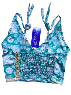 Festival Stall LTD Boho festival Clothing Pretty GREEN SILK Crop Top sexy Boho Hippy Festival summer sun vest UK 8 10 12