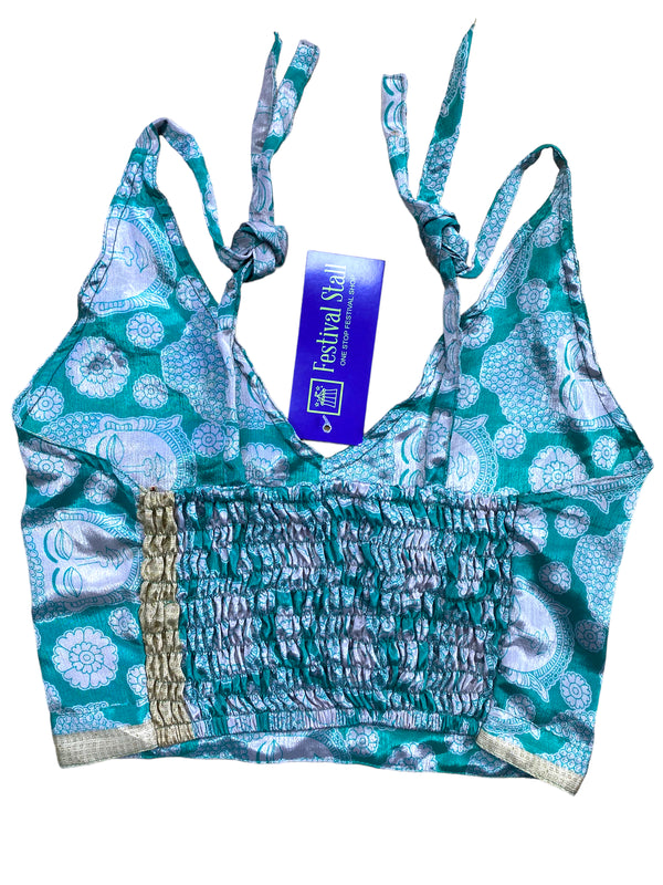 Festival Stall LTD Boho festival Clothing Pretty GREEN SILK Crop Top sexy Boho Hippy Festival summer sun vest UK 8 10 12