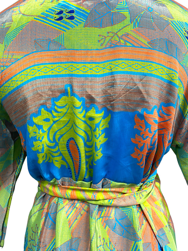 WRAP DRESS summer pretty Vintage Bell Sleeve SILK Boho Hippy Festival UK 14-20