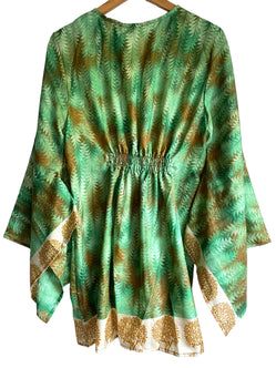 Festival Stall LTD Boho festival Clothing Kaftan tunic top blouse beach cover up short dress UK 12 - 18 recycled Sari Silk