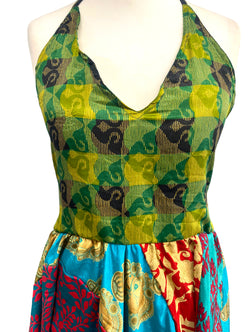 Festival Stall LTD Boho festival Clothing Summer Festival Dress patchwork hanky hem recycled Sari silk hippy pixie UK 8 - 12