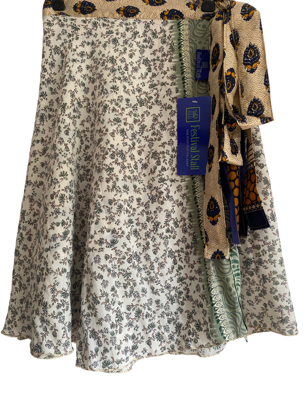 Festival Stall LTD Boho festival Clothing Wrap skirt Sari Silk Festival short Recycled vintage Boho Hippy summer UK 8 - 18