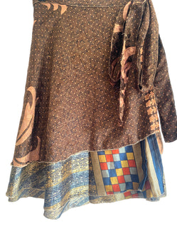 Wrap skirt Sari Silk Festival short Recycled vintage Boho Hippy summer UK 8-18